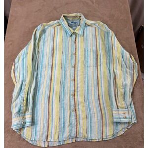 Tommy Bahama Linen shirt mens size 2XL Striped Long Sleeve Button Up EUC